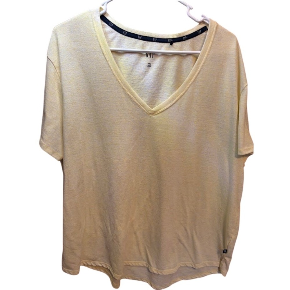 Gap‎ Womens XXL Yellow Heathered V-Neck Short Sleeve Relaxed Fit Slub Knit Tee